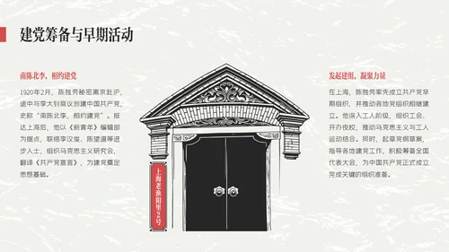 红黑色插画简约陈独秀人物介绍教学课件