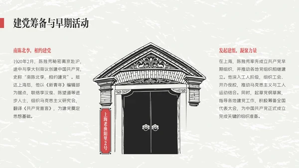红黑色插画简约陈独秀人物介绍教学课件