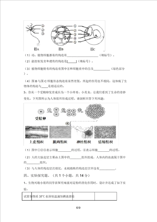 2021年苏教版九年级生物上册期末测试卷精选