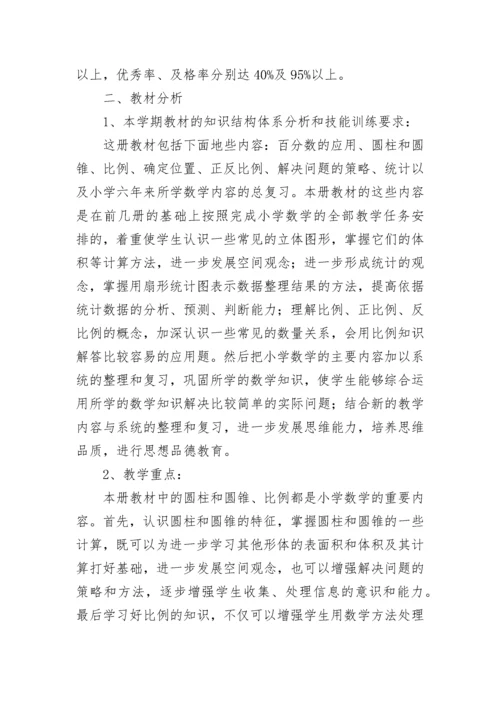小学六年级数学下册教学工作计划.docx