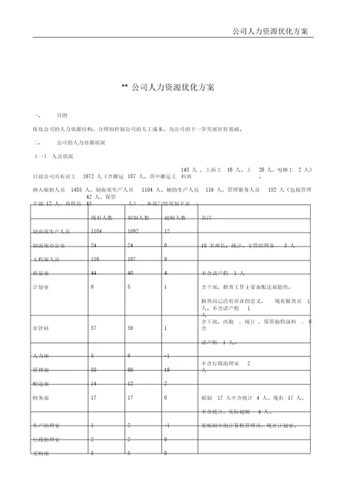 公司人力资源优化方案