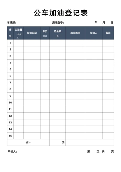 公车加油登记表