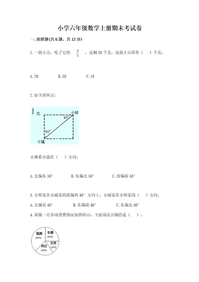 小学六年级数学上册期末考试卷及参考答案（培优）