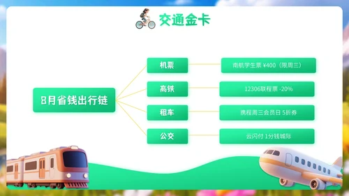 浅绿色3D风格8月旅游攻略