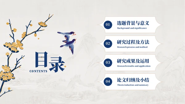 工笔花鸟画中国风毕业论文答辩通用PPT模板