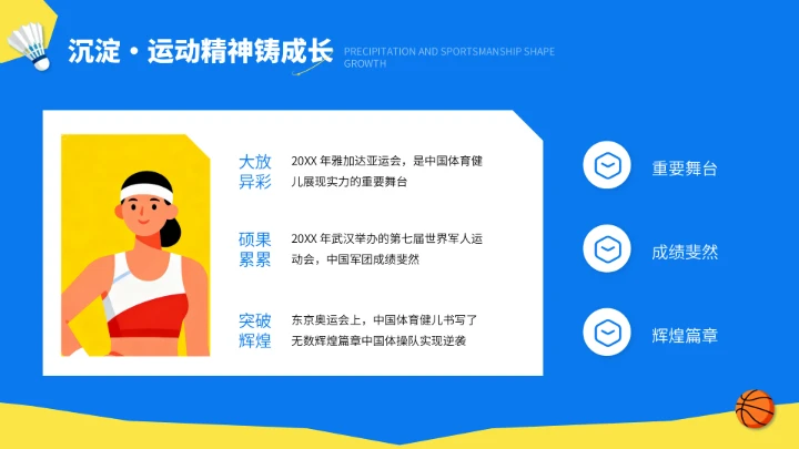 蓝色插画风校园运动会闭幕式总结PPT模板