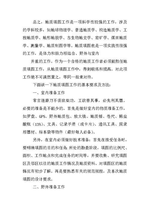 地质填图工作总结
