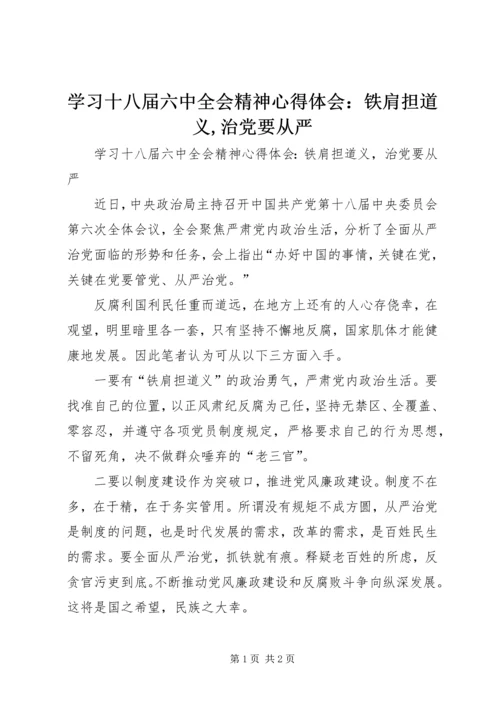 学习十八届六中全会精神心得体会：铁肩担道义,治党要从严.docx