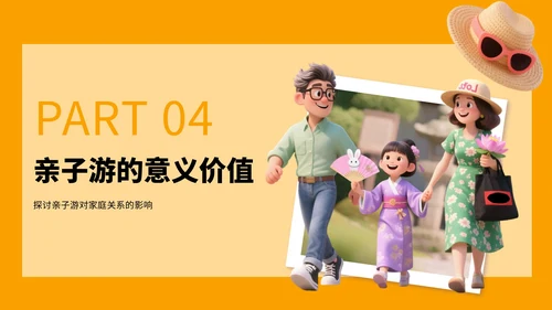 橙色3D风国庆亲子游攻略PPT模板