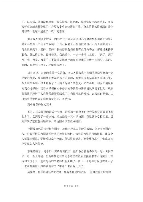 关于高中青春的作文八篇1