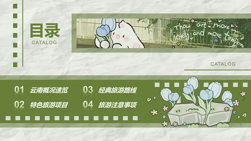 眠眠兔绿色卡通风云南旅游攻略