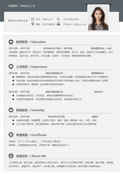 商务灰色财务通用求职简历