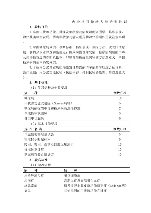 内分泌科轮转人员培训计划