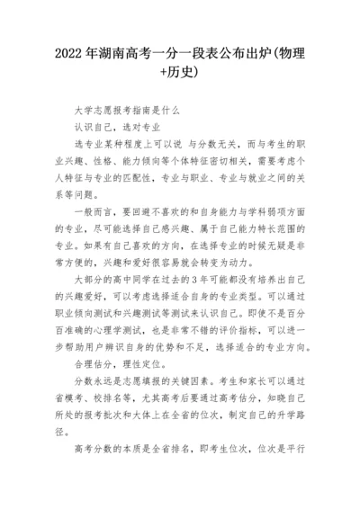 2022年湖南高考一分一段表公布出炉(物理+历史).docx