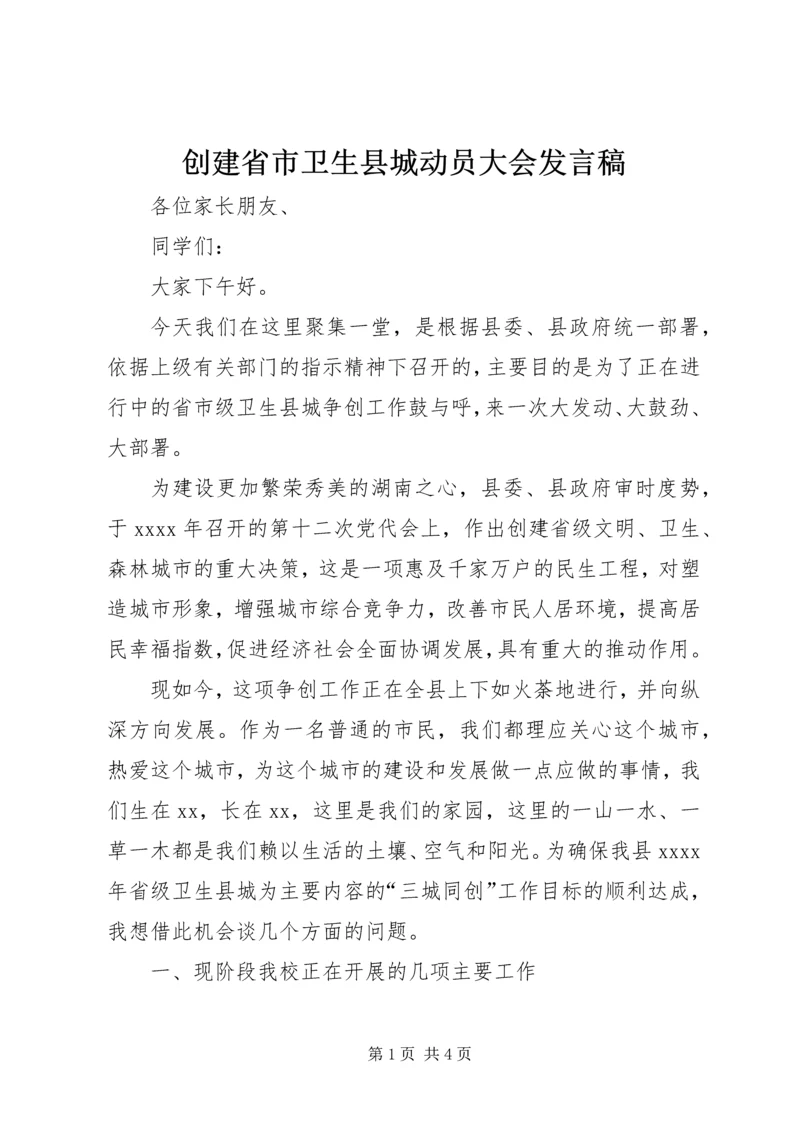 创建省市卫生县城动员大会发言稿.docx