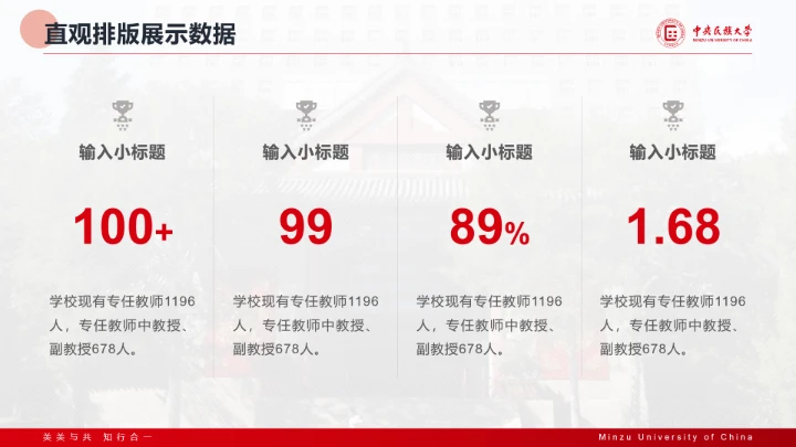 红色主题风格中央民族大学专属课题学术汇报毕业答辩通用PPT模板