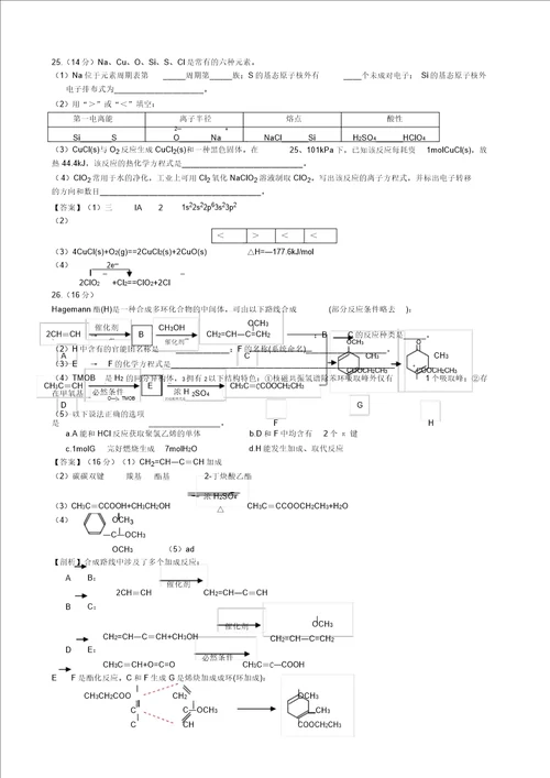 安徽高考化学试题及答案解析版