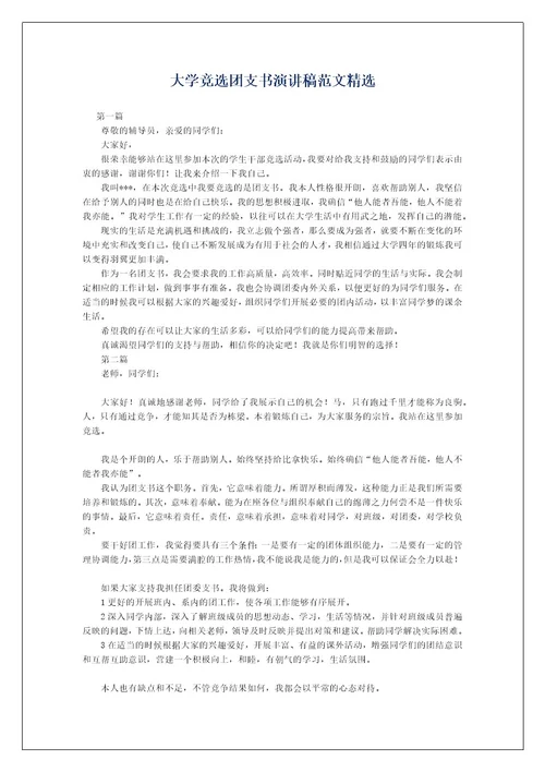 大学竞选团支书演讲稿范文精选