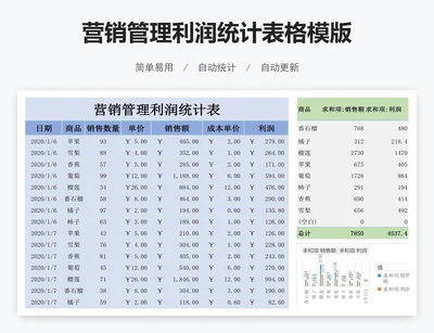 营销管理利润统计表格模版