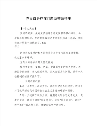 党员自身存在问题及整改措施