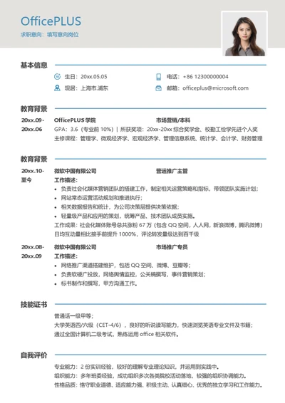 营运推广主管简历模板