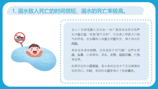 蓝色简约插画风冬季防溺水安全教育主题班会ppt冬季安全
