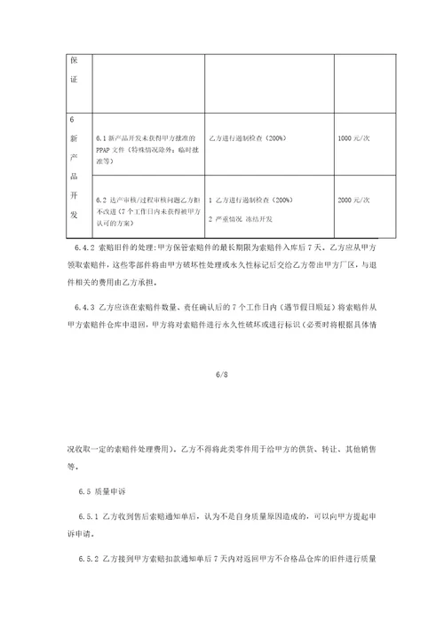 供应商质量协议与考核办法