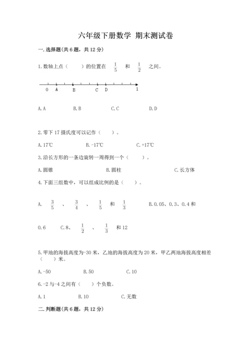 六年级下册数学 期末测试卷及完整答案（考点梳理）.docx
