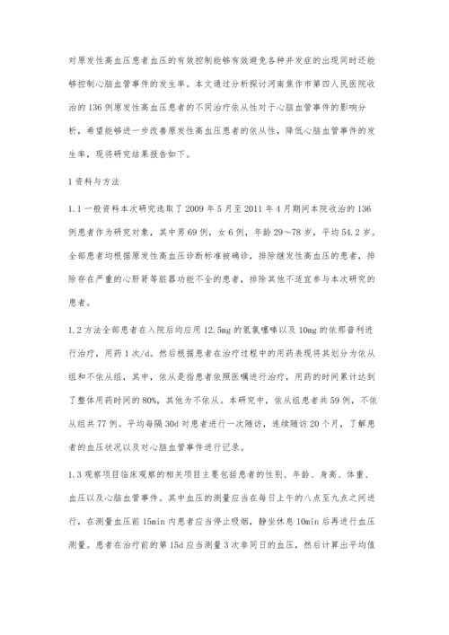 探讨不同治疗依从性对高血压患者临床心脑血管事件的影响.docx