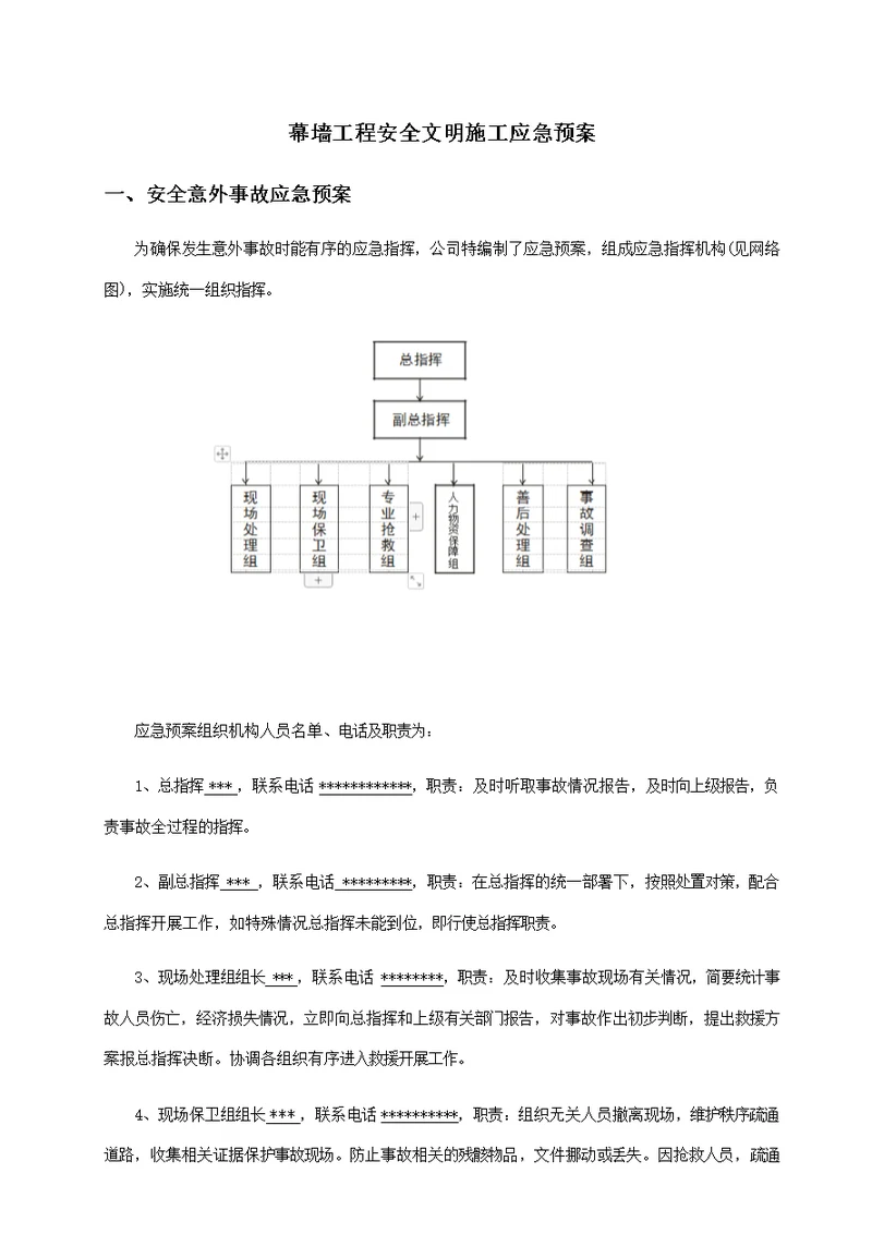 幕墙工程安全文明施工应急预案