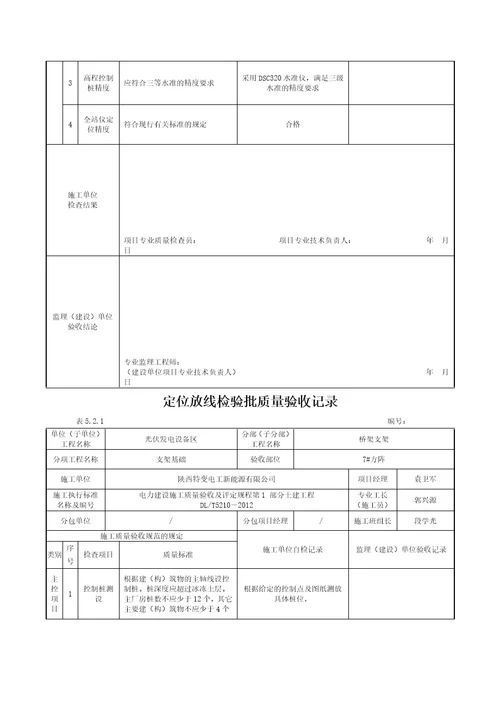 定位放线检验批质量验收记录