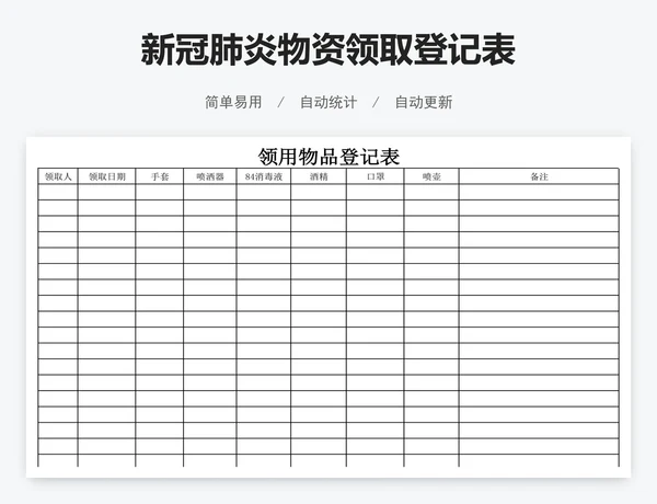 新冠肺炎物资领取登记表