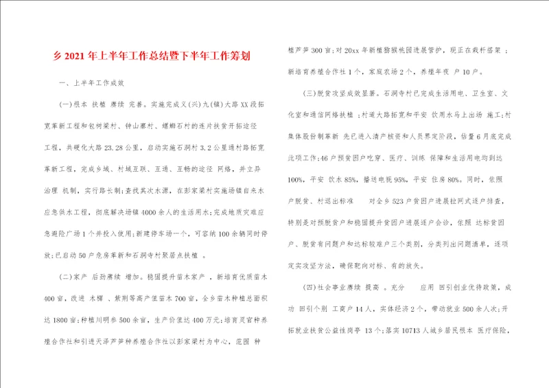 乡2021年上半年工作总结暨下半年工作筹划