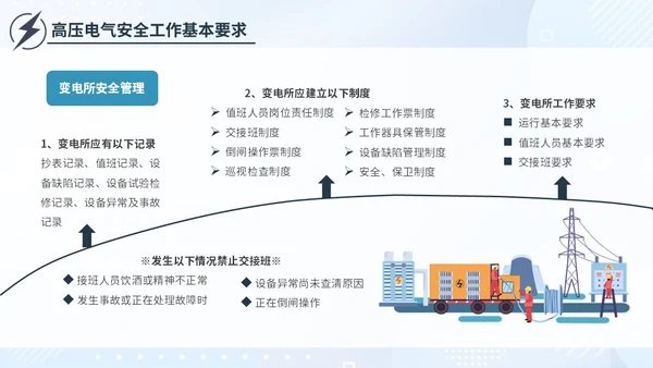 简约插画蓝色电气培训高压电工安全管理用电安全电力培训PPT模板