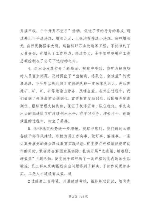 向公司职工代表视察团的汇报材料 (5).docx