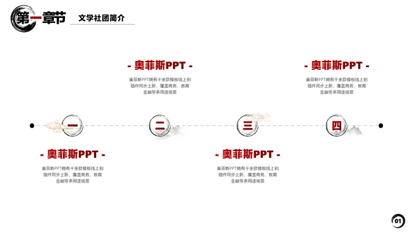 白色水墨中国风文学社社团活动白红PPT套装