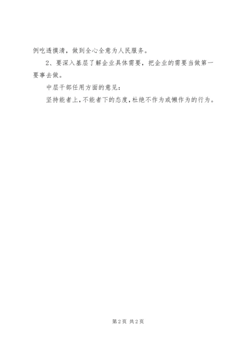 对领导班子意见、党的建设方面、对业务方面的建议及对干部任用方面的意见.docx