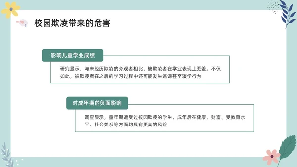 彩色小清新卡通预防校园欺凌家长会PPT课件