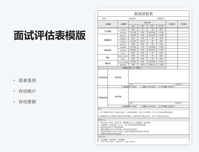 面试评估表模版