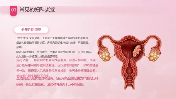 粉色花卉插画风关爱女性健康教育科普讲座课件动态PPT妇女节