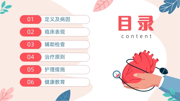 简约插画风急性心肌梗死病人的护理医疗健康护士培训PPT