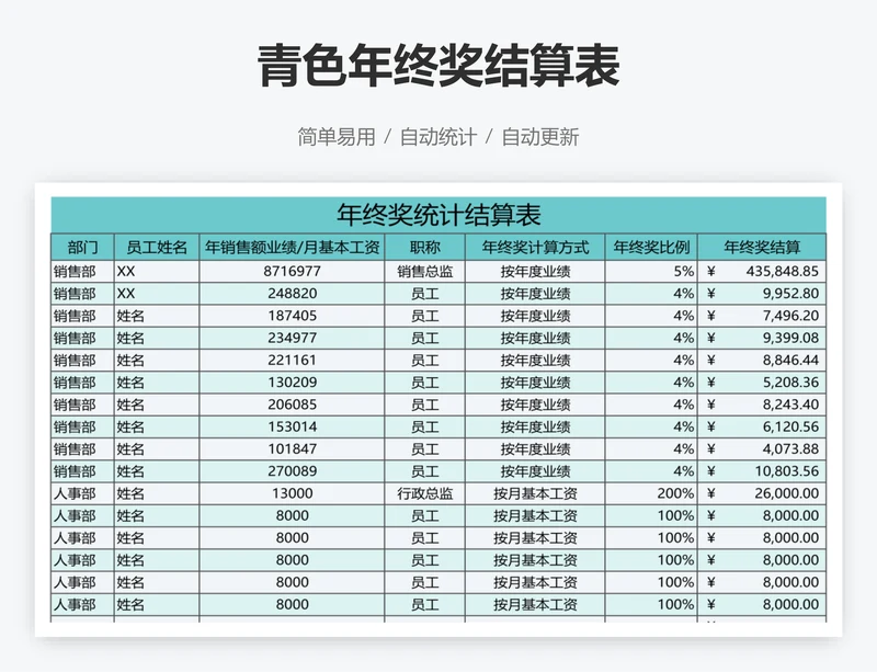 青色年终奖结算表