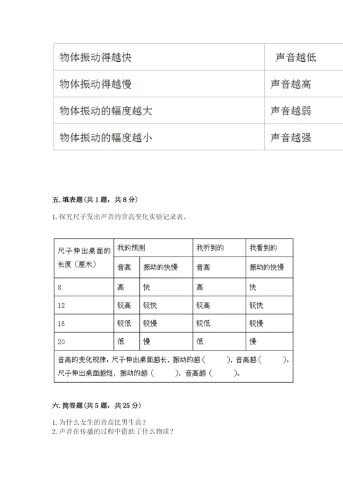 教科版 科学四年级上册第一单元声音测试卷含完整答案（典优）.docx