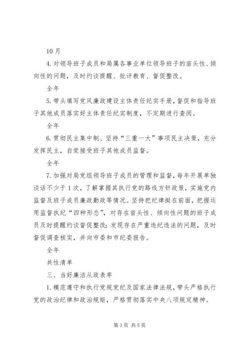 交通运输局领导班子主要负责人某年度党风廉政建设主体责任清单.docx