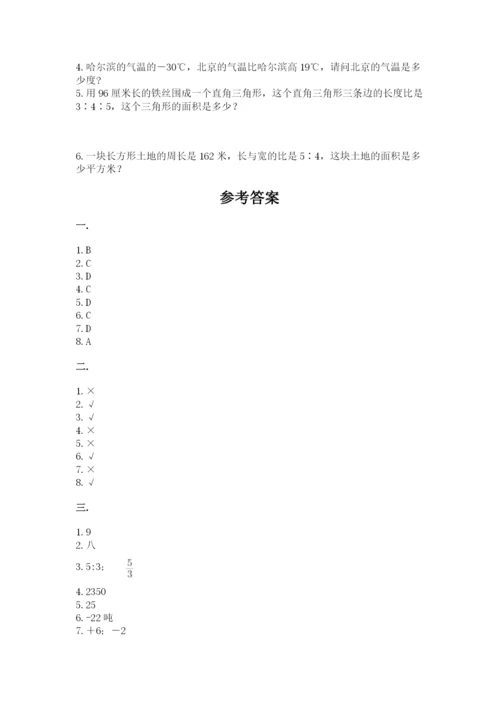 小学六年级下册数学摸底考试题附答案【典型题】.docx