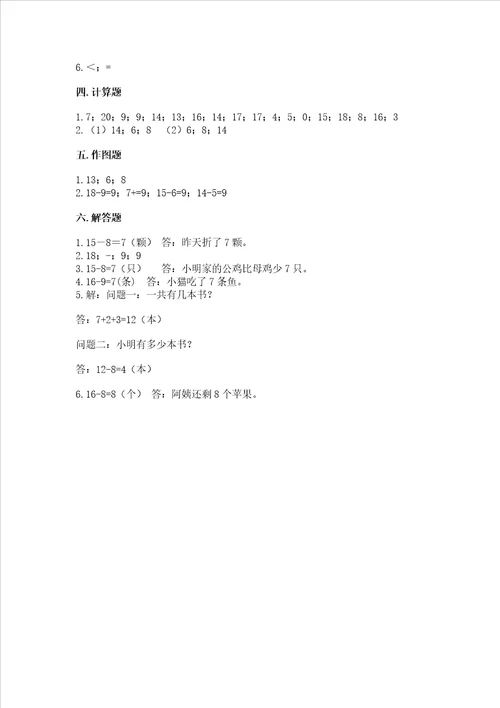 冀教版一年级上册数学第九单元20以内的减法测试卷及参考答案突破训练