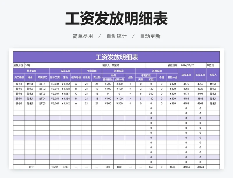 工资发放明细表