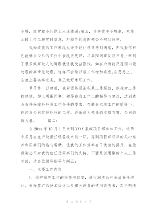 技术员个人试用期转正工作总结.docx