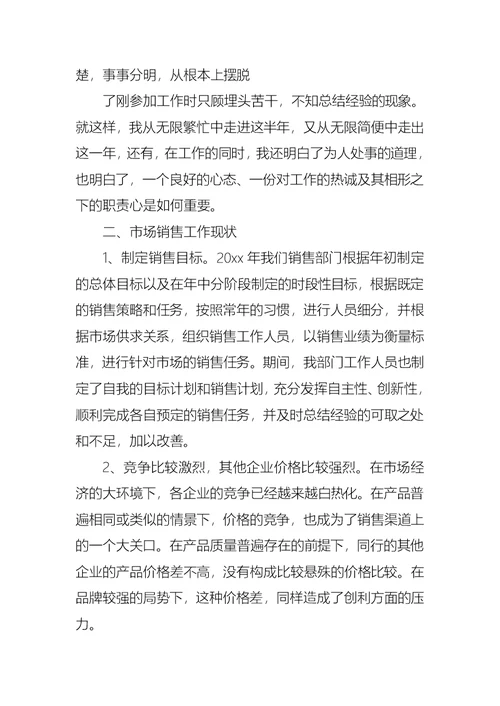 2022年销售个人述职报告年终