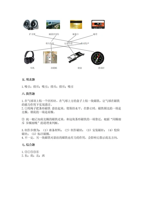 教科版科学二年级下册第一单元磁铁测试卷及完整答案全国通用